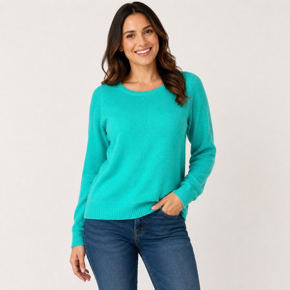 H&M Angora Wool Blend Sweater Womens Small Green Crewneck Long Sleeve Pullover